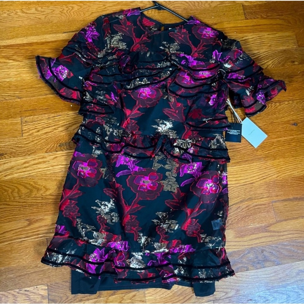 Tularosa Floral & Sequin Ruffle Mini Dress XS New with Tags - Picture 3 of 10